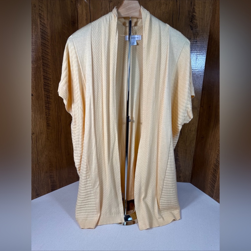 Liz Claiborne Yellow Open Front Short Sleeve Cardigan Sweater Women’s Size 0X
